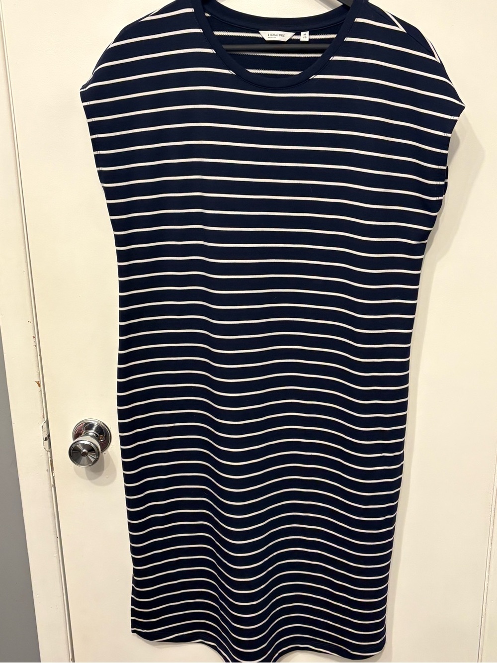Reitmans Striped Navy and White Shift Dress with cap sleeve